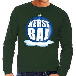 Foute kersttrui kerstbal blauw op groene sweater voor heren - kerst truien