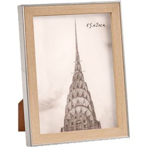 Kunststof fotolijst zilver met hout geschikt voor een foto van 15 x 20 cm - Fotolijsten