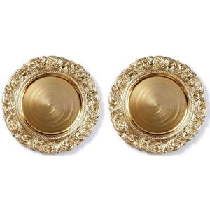 8x Diner borden/onderborden goud met decoratieve rand 33 cm rond - onderbord / kaarsenbord / onderzet bord