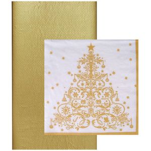 Papieren tafelkleed/tafellaken goud inclusief kerst servetten - Feesttafelkleden