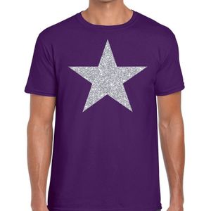 Zilveren ster glitter t-shirt paars heren - Feestshirts
