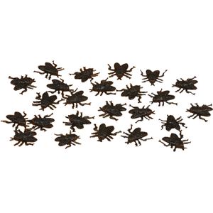 Nep vliegen 2,5 cm - zwart - 24x stuks - Horror/griezel thema decoratie beestjes - Feestdecoratievoorwerp