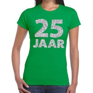 Groen vijfentwintig jaar verjaardag shirt voor dames met zilveren bedrukking - Feestshirts