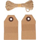 Cadeau tags/labels - kraftpapier/karton - 80x stuks - aan jute touw - 7.5 x 4.5 cm - Cadeauversiering