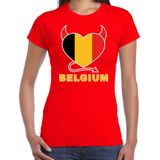 Belgium hart supporter t-shirt rood EK/ WK voor dames - Feestshirts