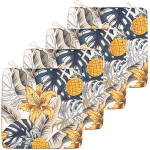 Stoelkussen bloem - 6x - wit/geel - 40 x 40 cm - binnen/buiten - Sierkussens