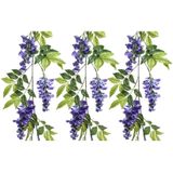 Decoris regen/wisteria kunsttak - blauw - kunstplanten slinger 150 cm - 3x - Kunstplanten/kunsttakken