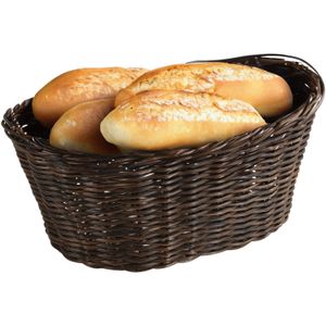 Brood/fruit mandje - gevlochten kunststof - donkerbruin - ovaal - L28 x B21 x H13 cm - broodmand - broodmand
