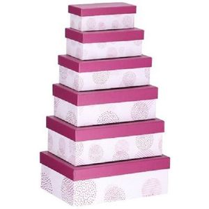 Set van 6x stuks roze gestipte cadeaudoosjes 16,5-28,5 cm rechthoekig - cadeaudoosjes