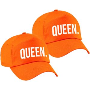 2x stuks queen pet / cap oranje met witte bedrukking voor meisjes - Verkleedhoofddeksels