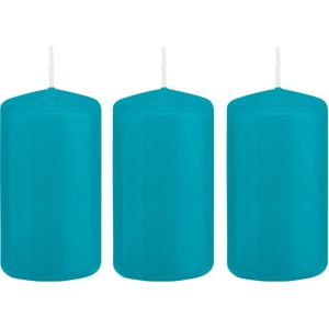 3x Turquoise blauwe woondecoratie kaarsen 6 x 12 cm 40 branduren - Stompkaarsen