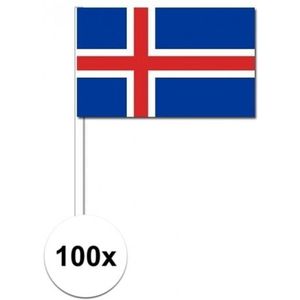 100x Ijslandse fan/supporter vlaggetjes op stok - Vlaggen
