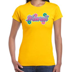 Hawaii zomer t-shirt geel met bloemen voor dames - Feestshirts