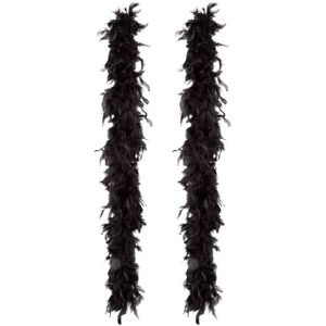 Carnaval verkleed boa met veren - 2x - zwart - 180 cm - 50 gram - Glitter and Glamour - Verkleed boa
