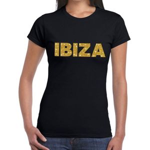 Ibiza gouden glitter tekst t-shirt zwart dames - Feestshirts