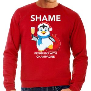 Pinguin Kersttrui / outfit Shame penguins with champagne rood voor heren - kerst truien