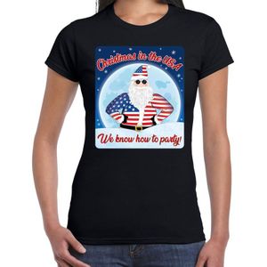 Zwart fout  kerst shirt / t-shirt Christmas in USA we know how to party voor dames - kerst t-shirts