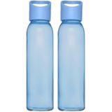 4x stuks glazen waterfles/drinkfles transparant blauw met schroefdop met handvat 500 ml - Drinkflessen