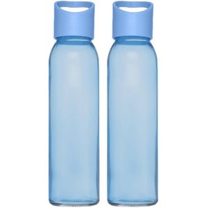 4x stuks glazen waterfles/drinkfles transparant blauw met schroefdop met handvat 500 ml - Drinkflessen