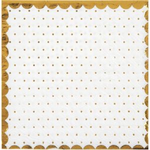 Feest servetten - stippen - 20x stuks - 25 x 25 cm - papier - wit/goud - Feestservetten