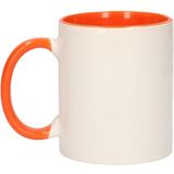 4x Wit met oranje blanco mokken - onbedrukte koffiemok