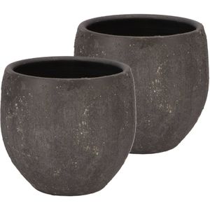 DK Design Bloempot rond model Maya - 2x - verweerd zwart - D18 x H20 cm - rustiek - Plantenpotten