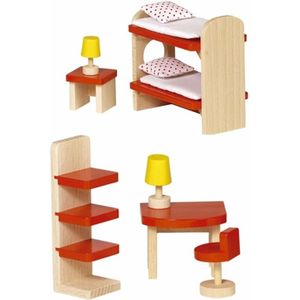 Poppenhuismeubeltjes: KINDERKAMER, bed H10cm, 11-delig