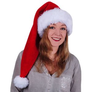 Luxe lange kerstmuts rood/wit van pluche voor volwassenen 70 cm - Kerstmutsen