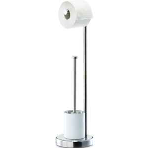 1x Toiletborstels met toiletrolhouder zilver metaal 60 cm - Toiletborstels