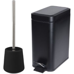 5Five Badkamer/toilet accessoires set - WC-borstel/pedaalemmer 5L- zwart - metaal/polyresin