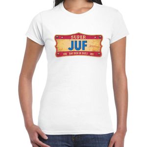 Super juf cadeau / kado t-shirt vintage wit voor dames - Feestshirts