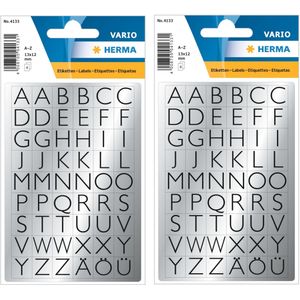 Stickervelletjes met 432x stuks alfabet plak letters zwart/zilver 13x12 mm - Stickers
