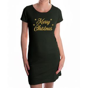 Fout  kerst jurkje Merry Christmas glitter goud op zwart voor dames - Kerst kleding / outfit - Kerst kostuums