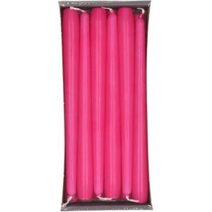 12x Fuchia roze dinerkaarsen 25 cm 8 branduren - Geurloze kaarsen fuchia roze - Tafelkaarsen/kandelaarkaarsen