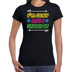 Apres ski t-shirt voor dames - im sexy and i snow it - zwart - wintersport - Feestshirts