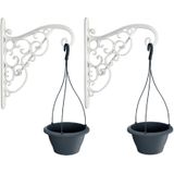 4x Kunststof Respana hangende bloempotten/plantenpotten antraciet 2 liter met sierlijke ophanghaak - Plantenpotten