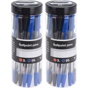 40x stuks balpennen rood/zwart/blauw 14 cm - Pennen