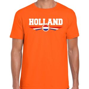 Oranje / Holland supporter t-shirt / shirt oranje met Nederlandse vlag voor heren - Feestshirts