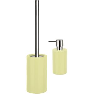 Spirella Badkamer accessoires set - WC-borstel/zeeppompje - porselein - geel - Luxe uitstraling