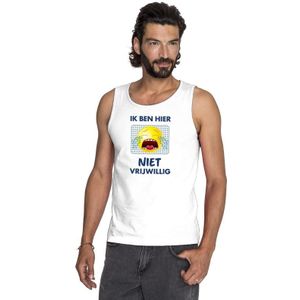 Ik ben hier niet vrijwillig tanktop/ mouwloos shirt wit heren - Feestshirts