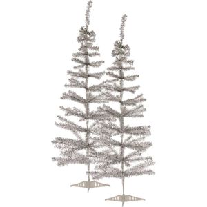 2x stuks kleine zilveren kerstbomen van 120 cm - Kunstkerstboom