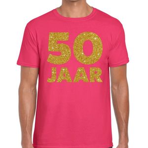 Roze vijftig jaar verjaardag shirts met gouden bedrukking - Feestshirts