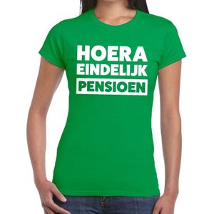 Hoera eindelijk pensioen t-shirt groen dames - Feestshirts