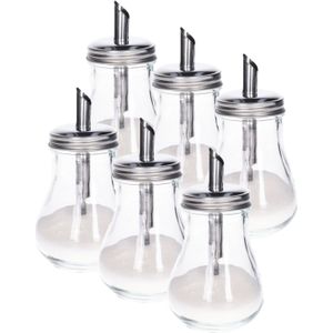 Suikerpot/Strooier - 6x - glas/rvs metaal - transparant/zilver - 7 x 14 cm - luxe uitvoering - Suikerstrooiers