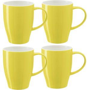 Bellatio Design Koffie mokken/bekers Paris - 8x - porselein - met oor - geel - 350 ml