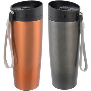 2x stuks RVS isoleer/warmhoudbekers grijs en koper kleur 380 ml - Thermosbeker