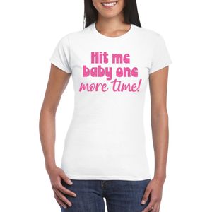 Verkleed T-shirt voor dames - Hit me baby - wit - roze glitter - foute party - feestkleding - Feestshirts