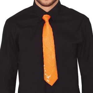 Carnaval verkleed stropdas met pailletten - oranje - polyester - volwassenen/unisex - Verkleedstropdassen