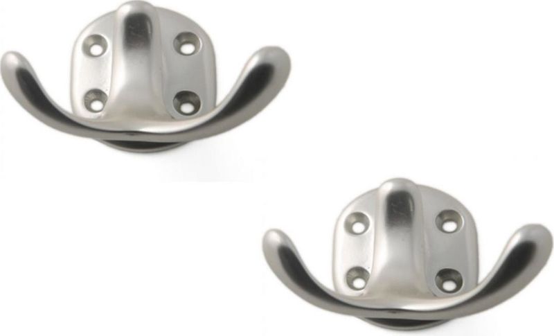 3x Luxe kapstokhaken / jashaken / kapstokhaakjes aluminium zilver dubbele haak 5 x 7 cm - Kapstokhaken