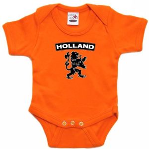 Oranje rompertje met zwarte leeuw baby - Feest rompertjes